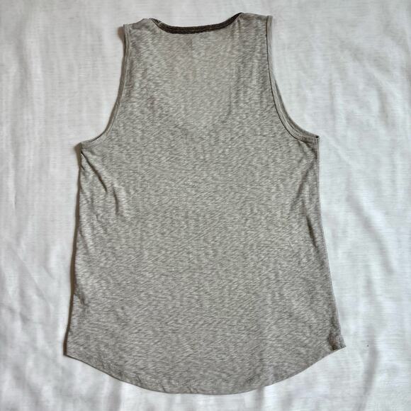 J Crew Tank top Oatmeal Tan Gray Deep U neck tiny stud band neckline trim Size M - Picture 9 of 15